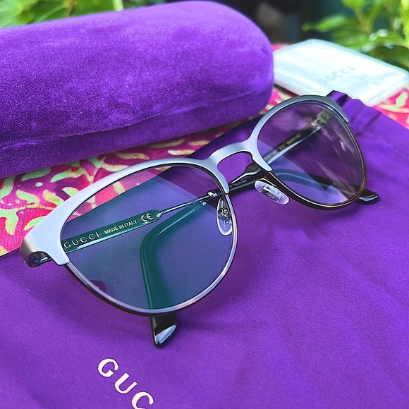 New GUCCI Gunmetal Oval Cat Eye Glasses - Picture 7 of 17